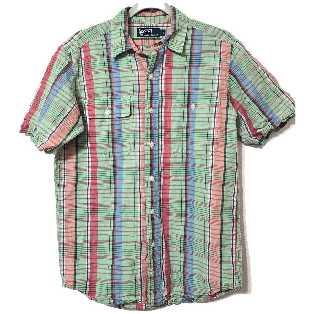 Polo By Ralph Lauren Shirt Mens Small Green Plaid Short Sleeve Button Casual